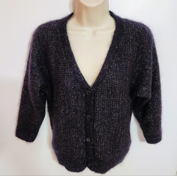 H&M Metallic Cropped Cardigan Navy Gold Medium - Picture 2 of 11